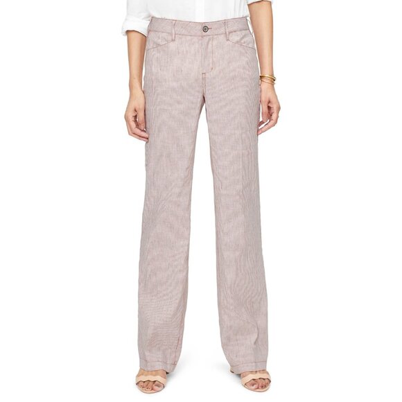 NWT Women Plus Size 14W NYDJ Tan Stripe Linen & Cotton Blend Trouser Pants NEW - Picture 2 of 11